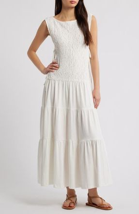 Free People Sterling Smocked Side Tie Maxi Dress in Ivory at Nordstrom, Size X-Small