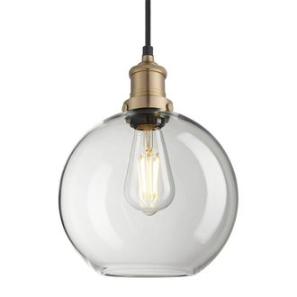 Industville Brooklyn Glass Globe Pendant - 9 Inch - Clear in Metallic Gold | Size: 9 inches
