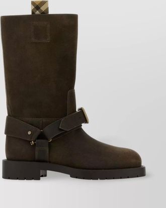 Burberry suede mid-calf chunky heel boots