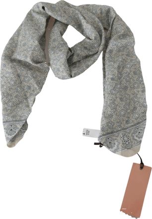 Ermanno Scervino Womens Cotton Beige Blue Fantasy Print Scarf