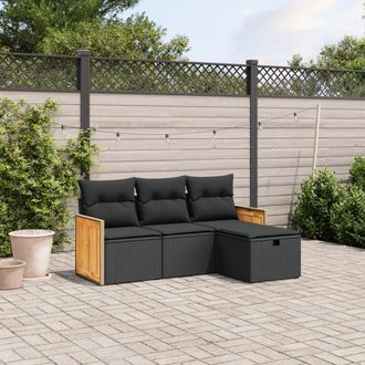 vidaXL Juego De Sof&aacute;s Jard&iacute;n 4 Pzas Con Cojines Rat&aacute;n Sint&eacute;tico Negro Vidaxl