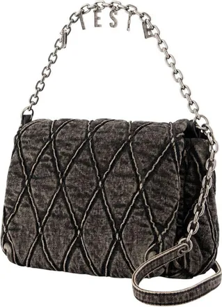 Diesel Womens Charm D Medium Shoulder Bag - Diesel Cotton Black Shoulder-Hobo-Bags