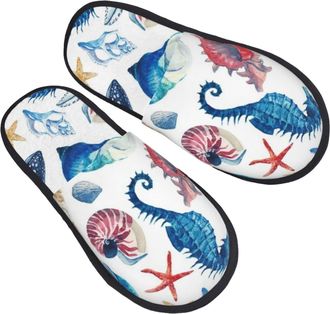 Generic Camping Slippers Seashells Beach Starfish Sea Horses Unisex House Slippers Soft Cotton Slipper For Spa Winter Guest Room L