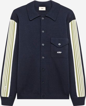 Autry Mens Viscose Blend Jacket With Logo Navy Sweatshirts Sweater