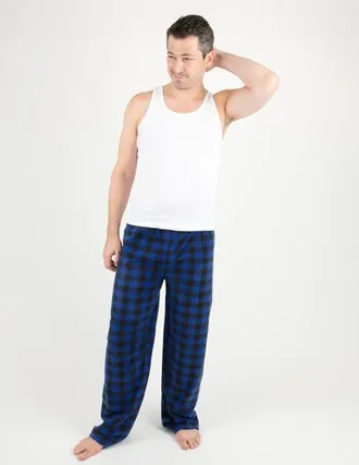 Leveret Mens Fleece Printed Holiday Pajama Pants in Plaid Black & Navy at Nordstrom, Size Xx-Large