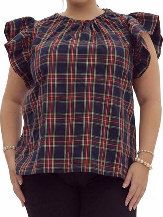 Entro Plaid Short Sleeve Top - Plus In Navy