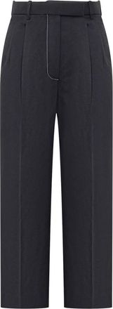 Thom Browne Schooluniform Hoge Taille Broek - Dames - Wijde Broeken - Blauw - XL - Wol - Broeken