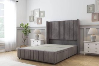 Sloomy Hargrave Naples Divan Base No Drawers-54 Wingback & 12 Footboard in Grey | Size: Small Single