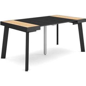 Skraut Home Skraut Home - Mesa Consola Extensible, Mesa Comedor Plegable, 160, Para 8 Comensales, Patas De Madera, Estilo Moderno, Roble Y Negro