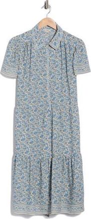 Max Studio Short Sleeve Midi Dress in Cream/Denim Wild Daisy at Nordstrom Rack, Size 1X
