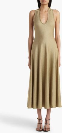 Khaite Melina Metallic Knit Halter Dress in Gold at Nordstrom, Size X-Small