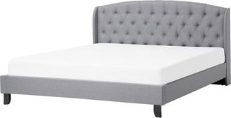 Beliani Beliani - Cama Doble Tapizada Gris 180 X 200 Cm Con Somier Y Cabecero Acolchado Bordeaux
