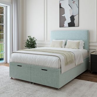 Bedmaster Linen Ottoman Divan Base & Plain Headboard in Duck Egg Blue | Size: Double