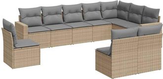 vidaXL Juego De Sof&aacute;s Jard&iacute;n Con Cojines Beige 10 Pzas Rat&aacute;n Sint&eacute;tico Vidaxl