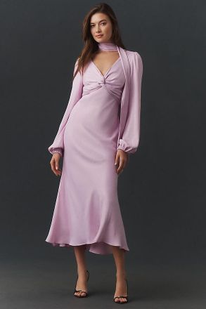 BHLDN Long-Sleeve Scarf-Neck A-Line Dress