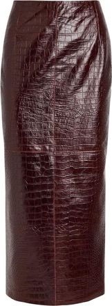 Nour Hammour Elyse Crocodile-effect Leather Midi Skirt - Black - 42 (UK14 / L)