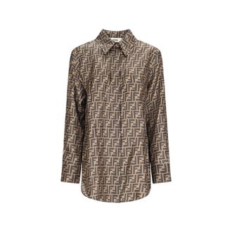 Fendi Shirts, female, Brown, Size: XS FF Twill Shirt
