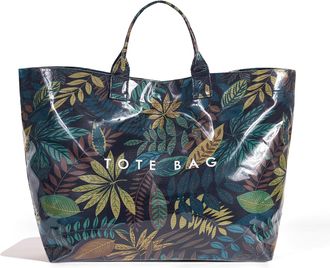 Generic Plaid PVC Tote Bag for Women Large PVC Tote Bag Letters Print Plastic Handbag, Shopping Work Handbag Gift (Leaves)