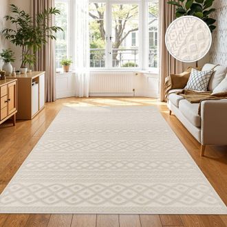 Paco Home Paco Home - Alfombra Salon De Habitacion Cocina Exterior Terraza Jardin Nordica Boho Chic 200x290 Cm, Crema 4