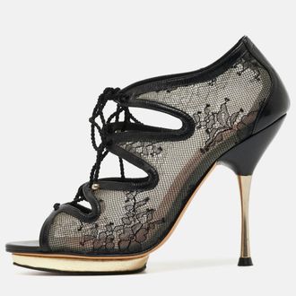 Carolina Herrera CH Carolina Herrera Black Mesh and Leather Lace Up Ankle Boots Size 37