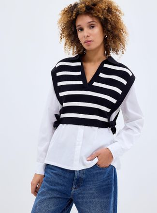 Contemporaine Womens Overlaid effect Johnny collar tie-up sweater vest