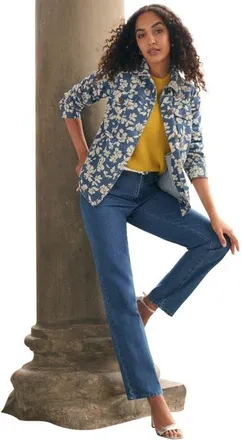 Jessica London Classic Cotton Denim Jacket in Medium Stonewash at Nordstrom, Size 32