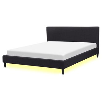 Beliani Cama Tapizada En Tela Negra Con Led 160 X 200 Cm Marco De Listones Cabecero Estilo Contempor&aacute;neo Fitou