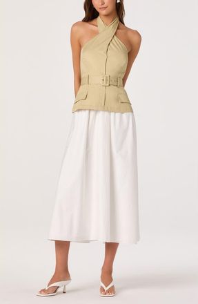 ASTR the Label Aleda Halter Neck Cotton Midi Dress in Khaki at Nordstrom, Size X-Small