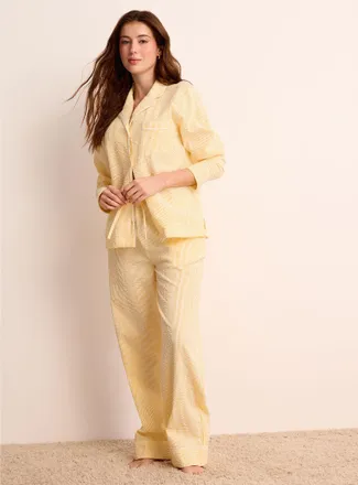 Miiyu Womens Striped piped seersucker pyjama set