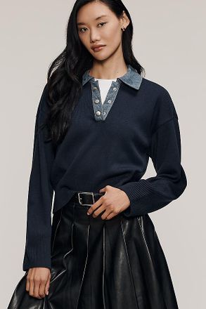 Maeve Polo Denim T-Shirt Twofer Sweater