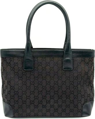 Gucci Gg Canvas Black Gg Canvas Leather Tote Bag (Pre-Owned)