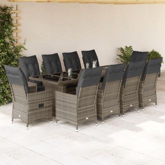 vidaXL Set De Mesa Y Sillas De Jard&iacute;n 11 Pzas Y Cojines Rat&aacute;n Pe Gris Vidaxl