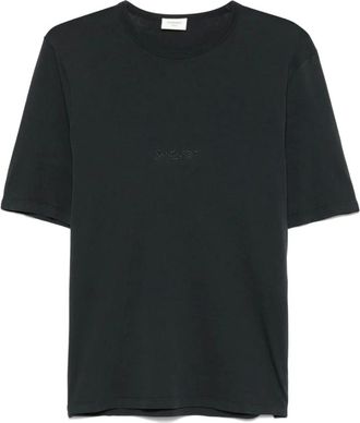 Saint Laurent T-Shirts, male, Gray, S, Crew-Neck Embroidered Logo Short Sleeve T-Shirt