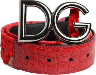 Dolce & Gabbana Zilveren DG-logo Metalen Gesp Taille Riem - Dames - Riemen - Rood - ONE Size - Katoen - Accessoires