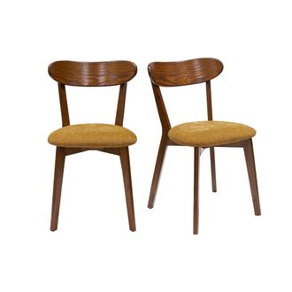 Miliboo Miliboo - Set De 2 Sillas Vintage De Roble Oscuro Y Tejido Efecto Aterciopelado Amarillo Mostaza Dove