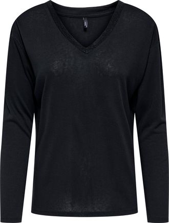 Only Langarmshirt ONLY ONLHENRIETTA L/S V-NECK SHINE TOP JRS, Damen, Gr. XS, schwarz detail:schwarz rhinestones, Jersey, Obermaterial: 70% Viskose, 30% Pol
