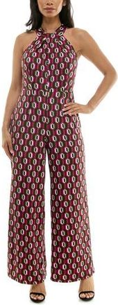 Nina Leonard Twisted Halter Neck Jumpsuit in Black/Olive Multi at Nordstrom Rack, Size X-Large