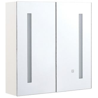 Beliani Beliani - Armario De Ba&ntilde;o Con Espejo Plateado 60 X 60 Cm De Pared 2 Puertas Con Iluminaci&oacute;n Led Chabunco