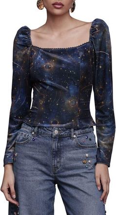 Avec Les Filles Renaissance Romance Long Sleeve Shirt in Gold Celestial Baroque at Nordstrom, Size X-Small