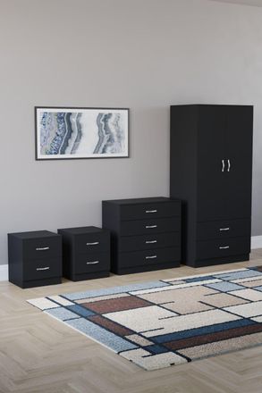 Home Discount Vida Designs Riano 4Pc Bedroom Set 2 Drawer Bedside, 4 Drawer Chest in Black