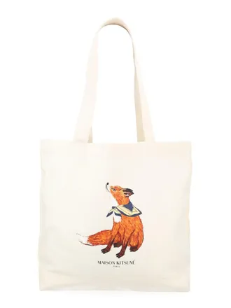 Maison Kitsun&eacute; Womens Tote Bag Dreaming Fox Beige Cotton Handbags Hand