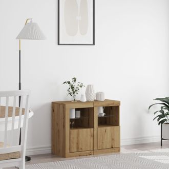 Berkfield Home Side Cabinets with LED Lights 2 pcs Artisan Oak 41x37x67 cm in Brown | Size: 41 x 37 x 67 cm