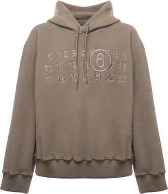 Maison Margiela Numbers-Embroidered Fleece Hoodie - Heren - Hoodies - Beige - L - Polyester - Hoodies & sweatvesten