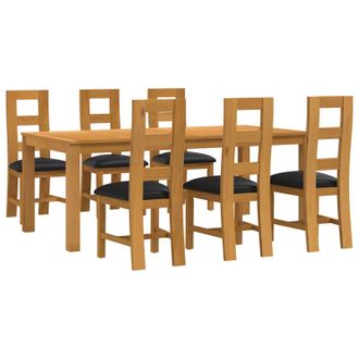 vidaXL Set Da Pranzo 7 Pz Nero Legno Di Quercia Massello Vidaxl