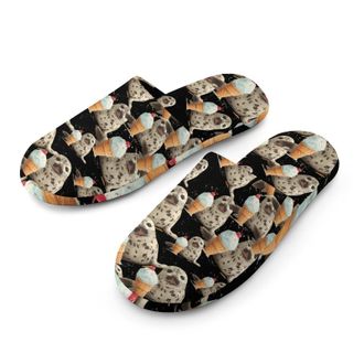 Generic Ice Cream And Seal Mens Cozy Memory Foam Slippers Warm Cotton House Shoes Comfy Slipper for Indoor Outdoor