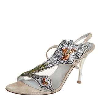 Loriblu Silver Fabric Crystal Embellished Sandals