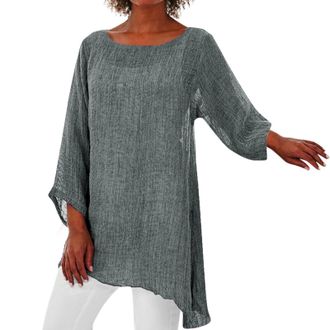 Generic Linen Blouse Womens Long Shirt Linen Tunic Long Sleeve Crew Neck Tops Elegant Tops Summer Basic Blouse Large Sizes Long Sleeve Shirt Festive Blouses &