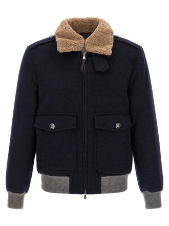 Brunello Cucinelli Blue Cashmere Mens Bomber