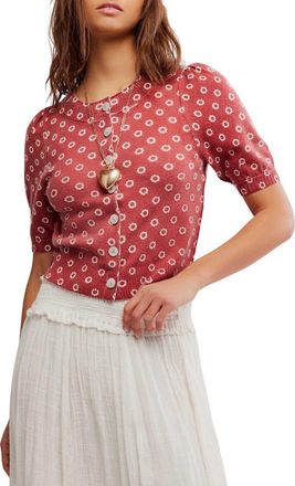 Free People Isla Puff Sleeve Crop Wool & Cashmere Blend Cardigan in Daisy Combo at Nordstrom, Size X-Large