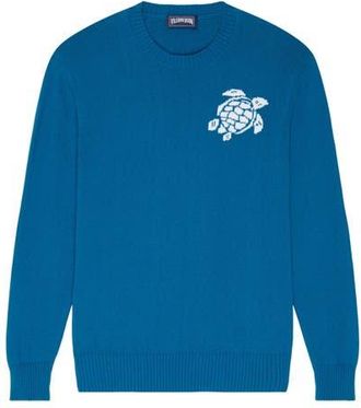 Vilebrequin Crewneck Cotton Cashmere Sweater Turtle in Peacock at Nordstrom, Size X-Large